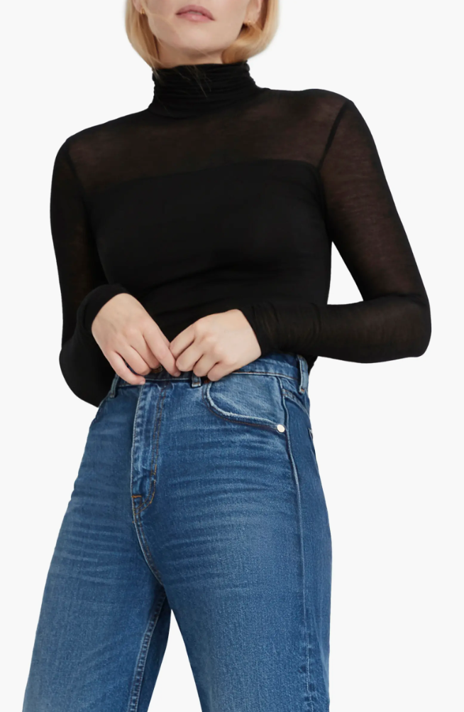 Sheer Panel Turtleneck Top Marcella