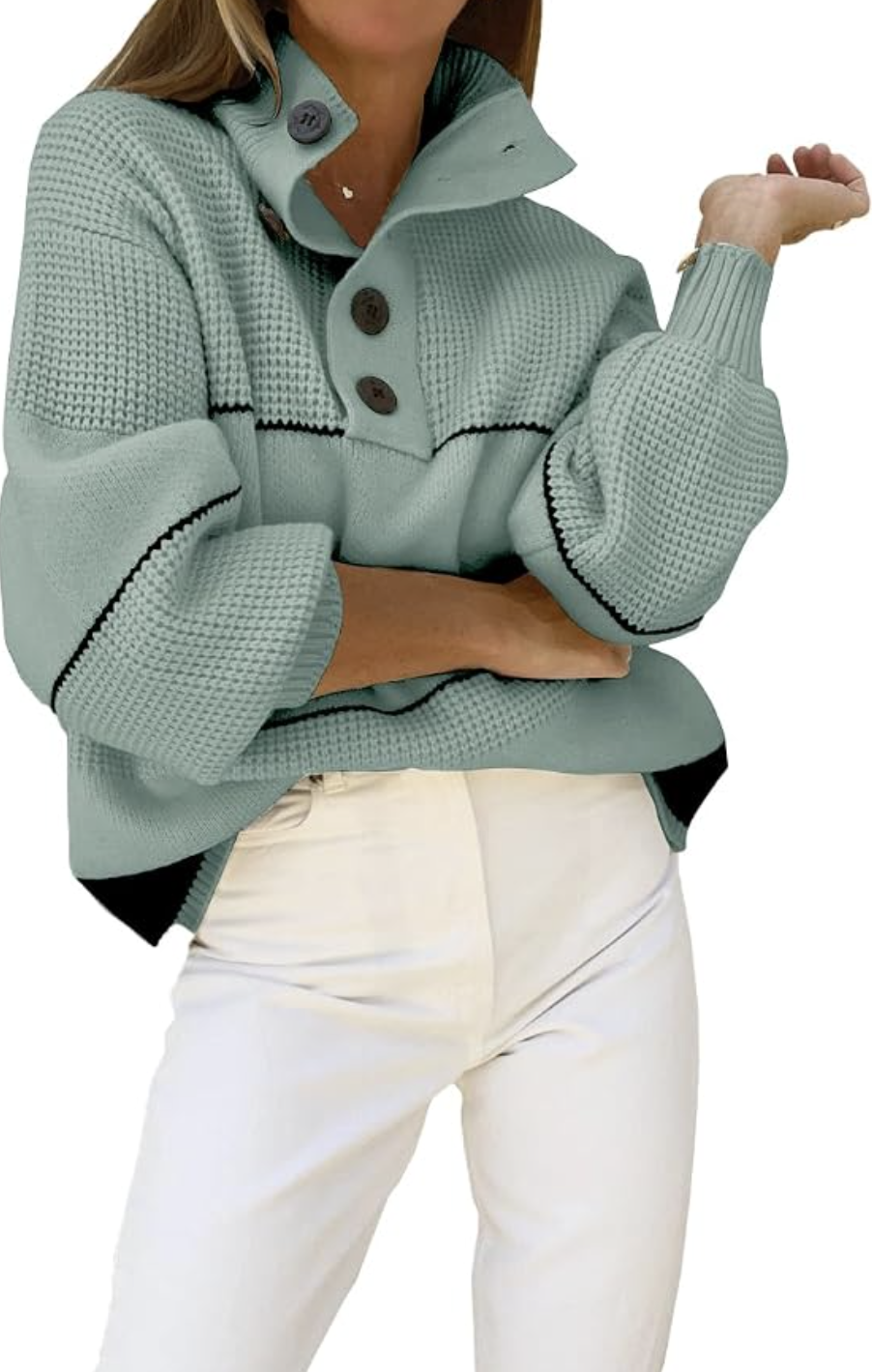 chouyatou slouchy striped polo sweater with textured waffle knitting.