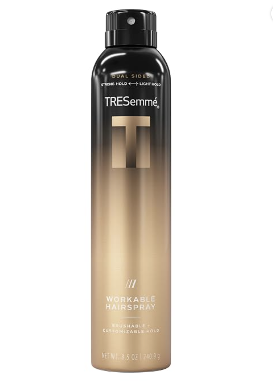 Black-to-gold ombre can of TRESemmé A-List Collection Dual-Sided Workable Hairspray.