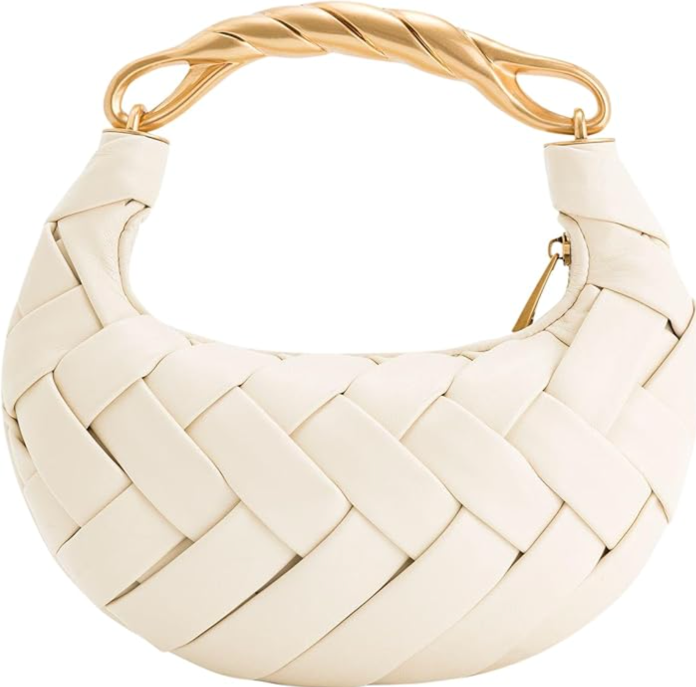 An ivory JW PEI Orla Weave Handbag with a large-scale padded woven design and a chunky gold-toned sculptural top handle.