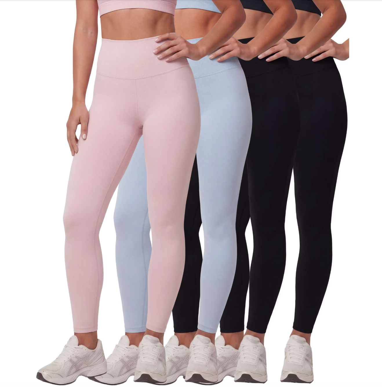 A multi-pack bundle of high-waisted women's workout leggings designed for fitness and lounging.