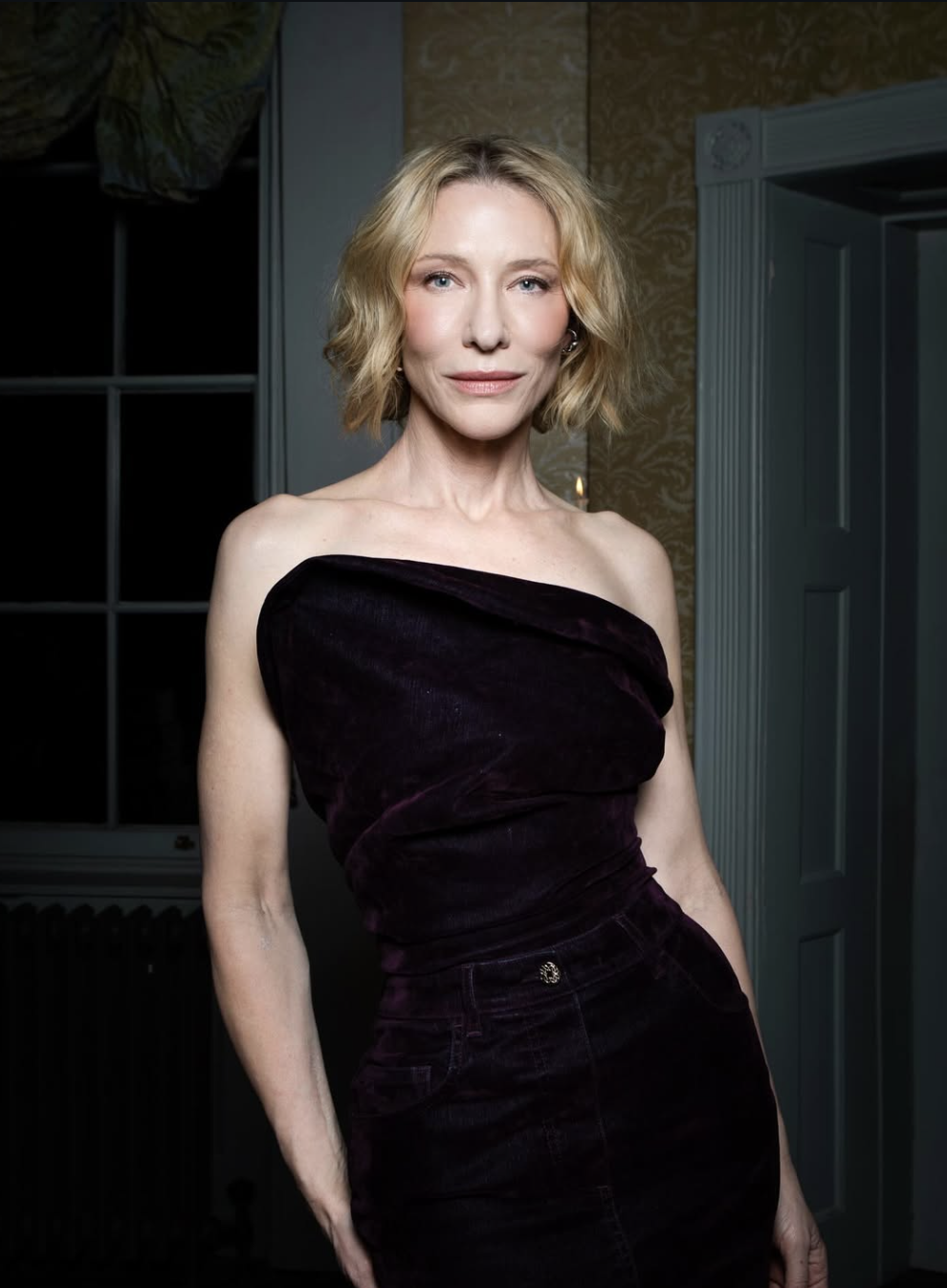 Cate Blanchett wearing a cool-toned black dress, illustrating the ethereal and delicate coloring typical of the Light Summer season.