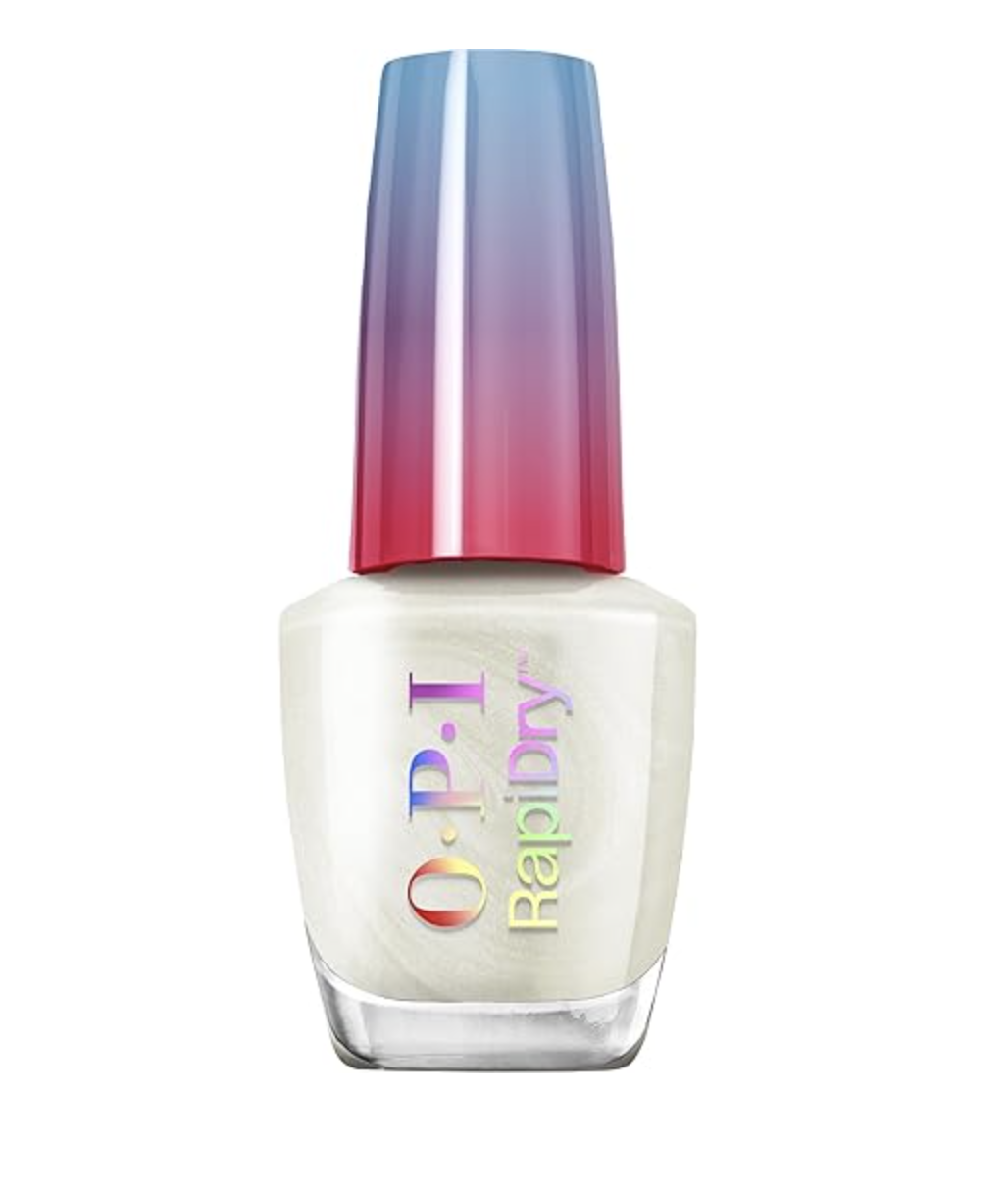 OPI Snow Time Like the Present iridescent white nail lacquer.