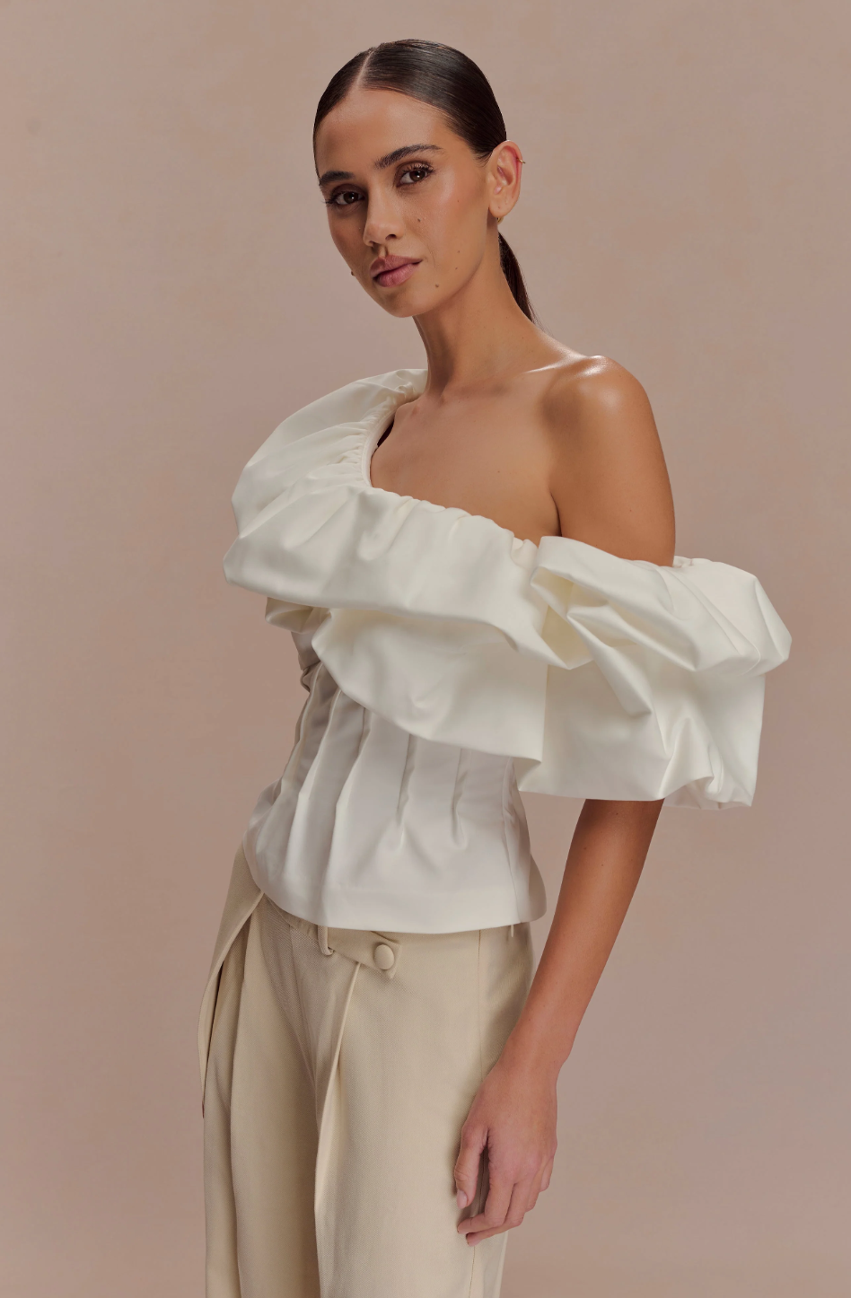 Debbie One Shoulder Bubble Top - White Regular price$135