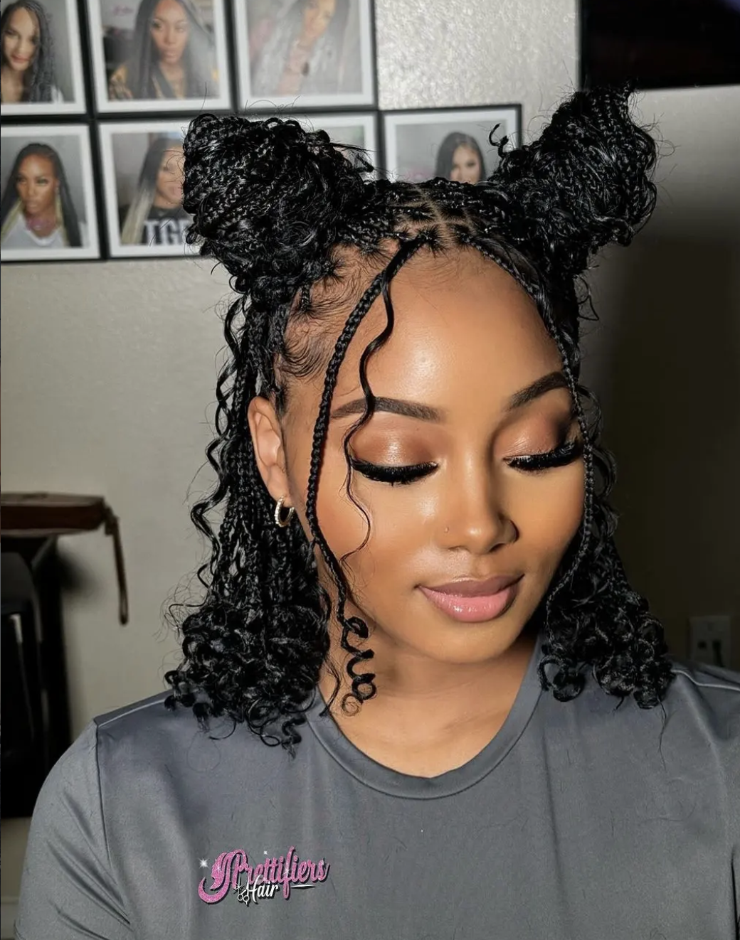 Lightweight knotless braided bob ending above the shoulders.
