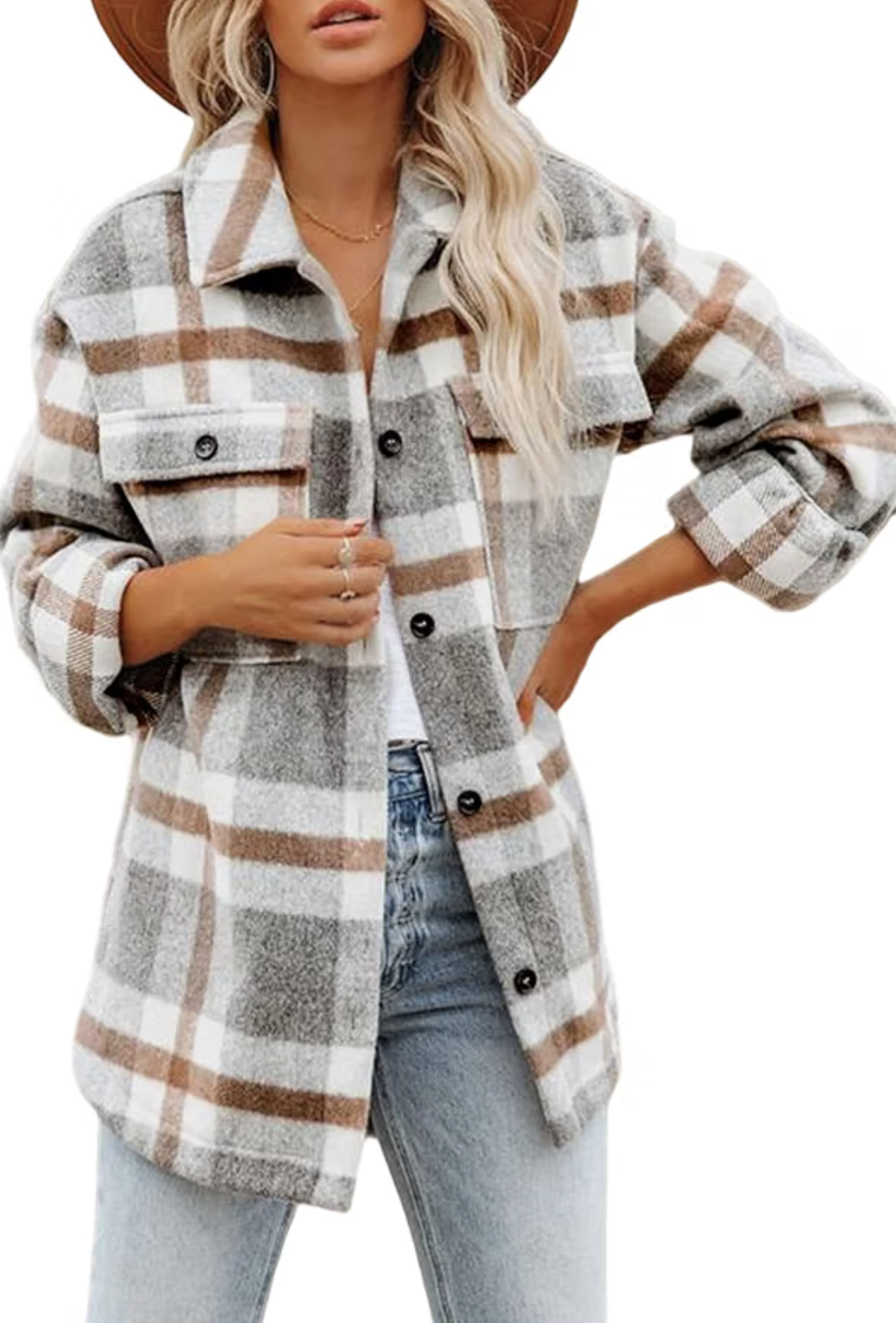 Beaully khaki plaid shacket with chest pockets