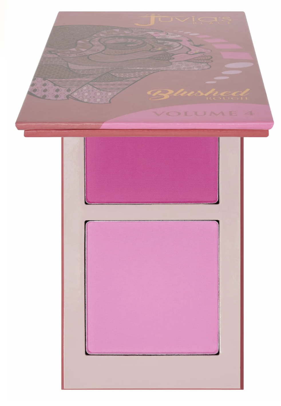 Juvia's Place The Blushed Duo Volume 4 packaging, featuring a vibrant pink and orange illustrated cover with a traditional Nefertiti-inspired design.