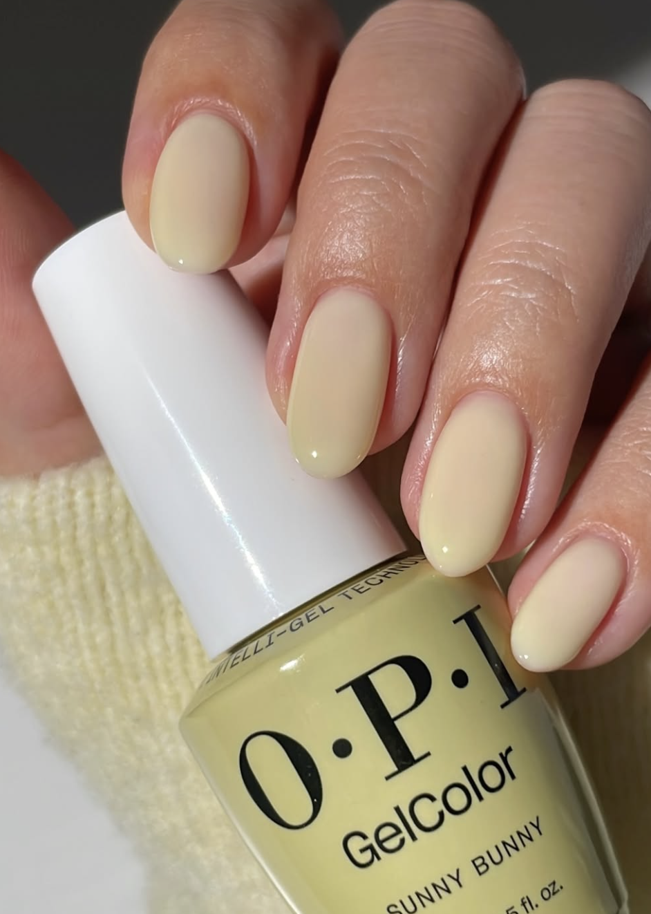 "A soft, creamy pastel yellow manicure using OPI Sunny Bunny from the New OPIcons Spring 2026 collection."