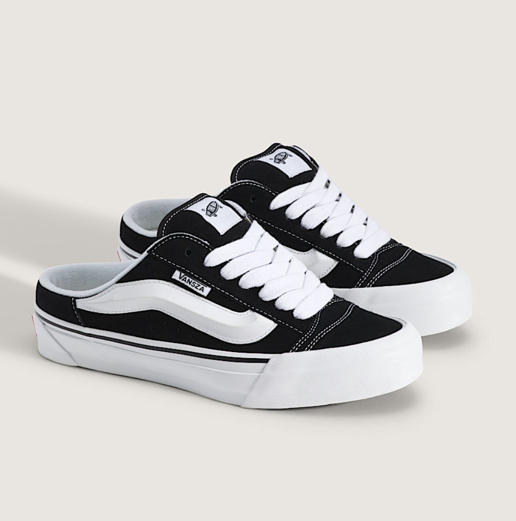 Black and white VANSZA Knu Skool Mule designed by SZA with Vans.