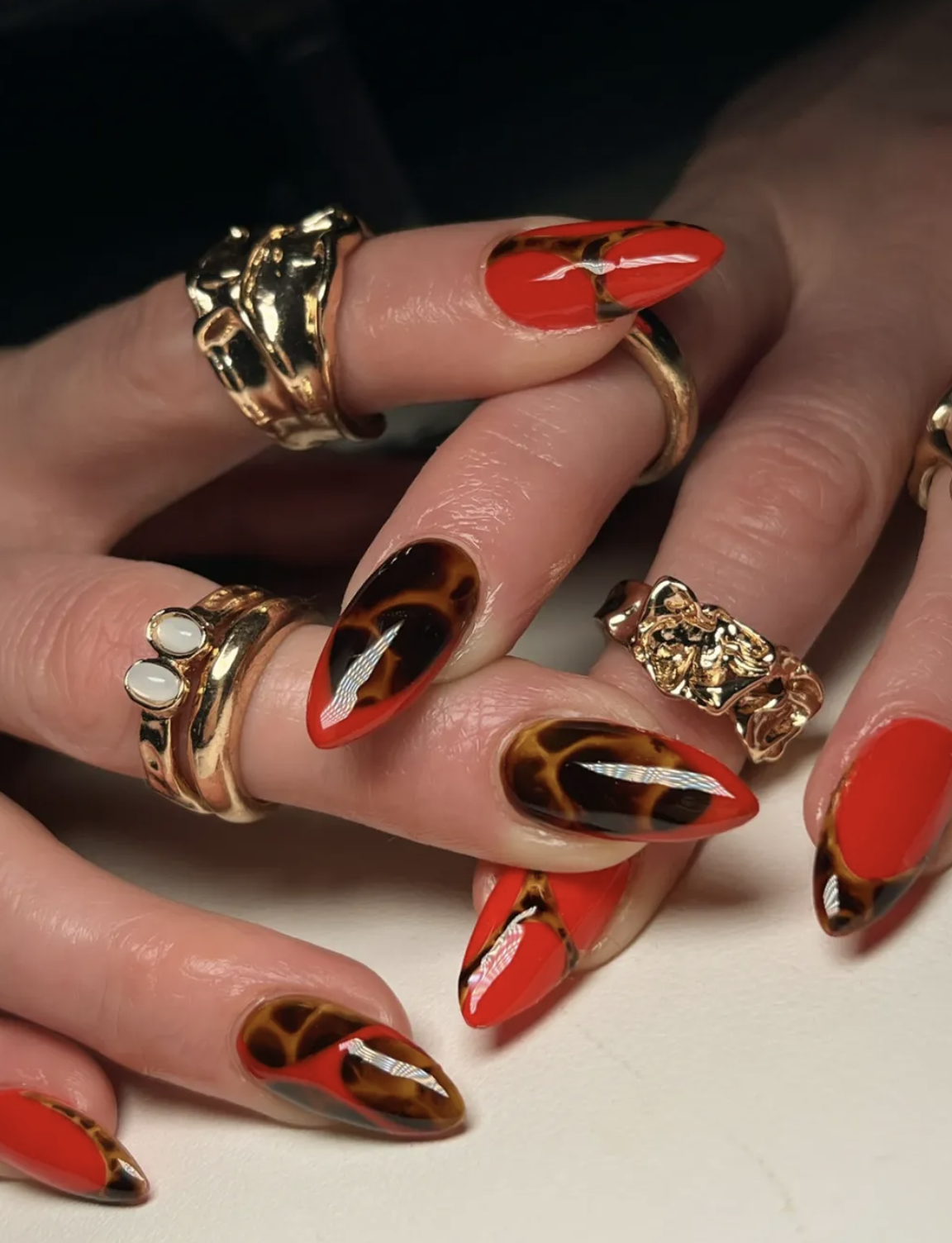 Red micro french tip nail design