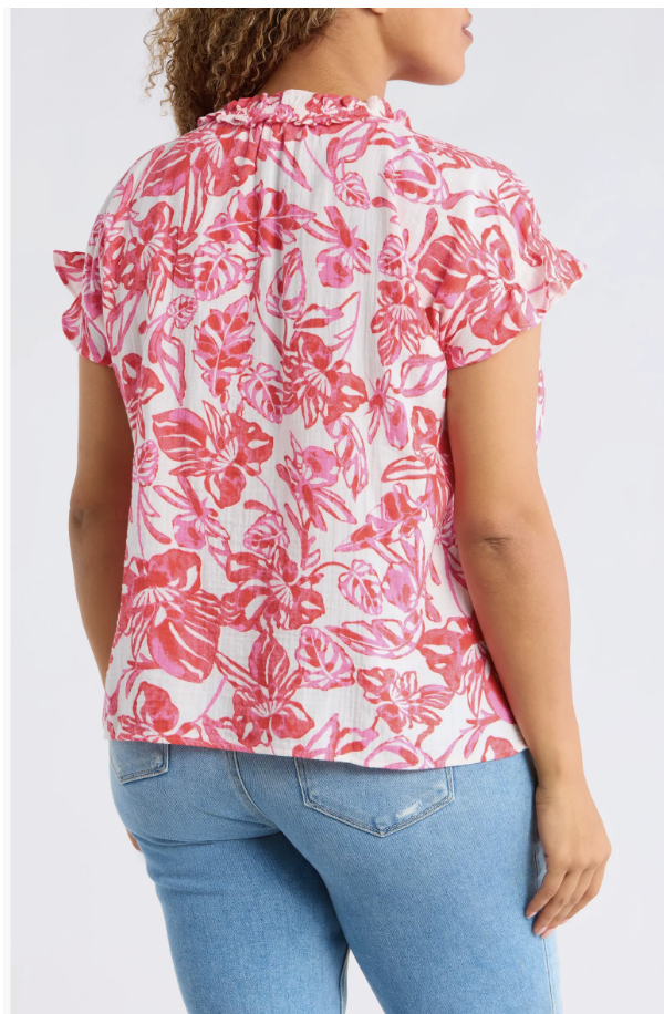 Caslon cotton gauze top with soft ruffle accents and breathable texture.