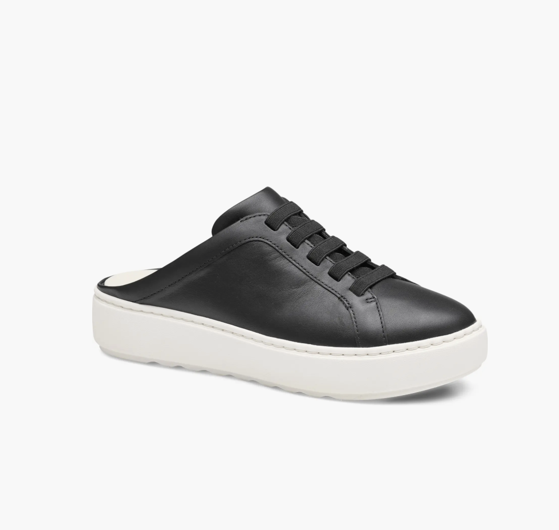 Johnston and Murphy Cammie platform sneaker mule with elastic laces.