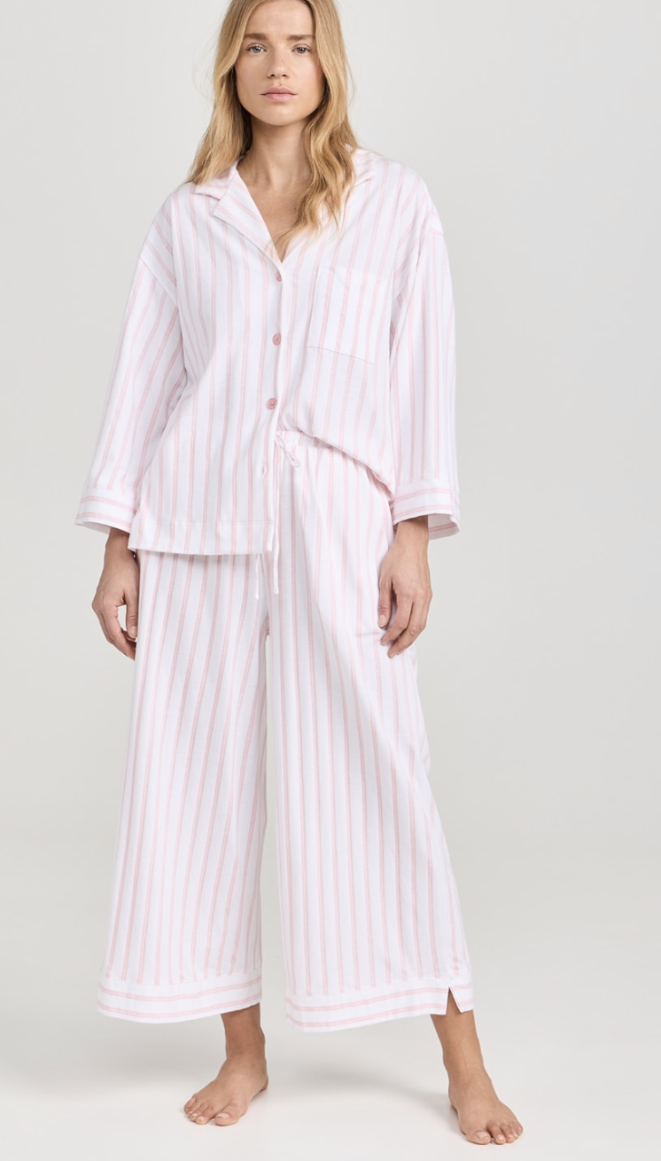 Women’s Luxe Pink Stripe Wide-Leg Pajama Set