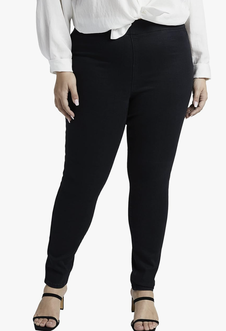 JAG Jeans Forever Stretch high-rise pull-on jeans in a black wash, featuring a smooth 10.5-inch rise for tummy control and a comfortable mom-friendly fit.
