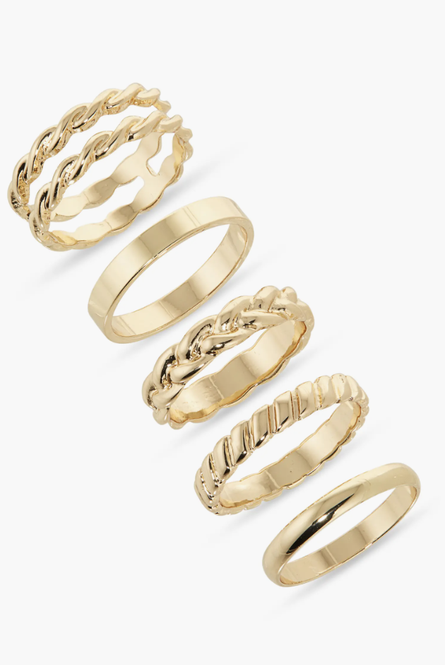 Set of five slim twisted stacking rings from Nordstrom
