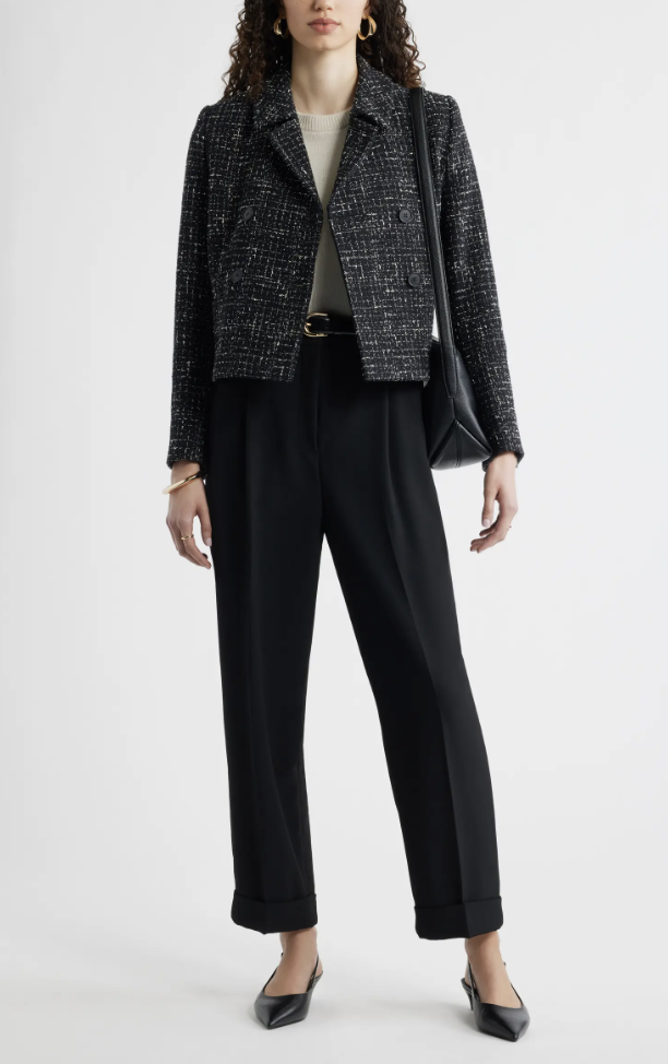 Nordstrom textured cropped jacket with a structured, waist-length fit.