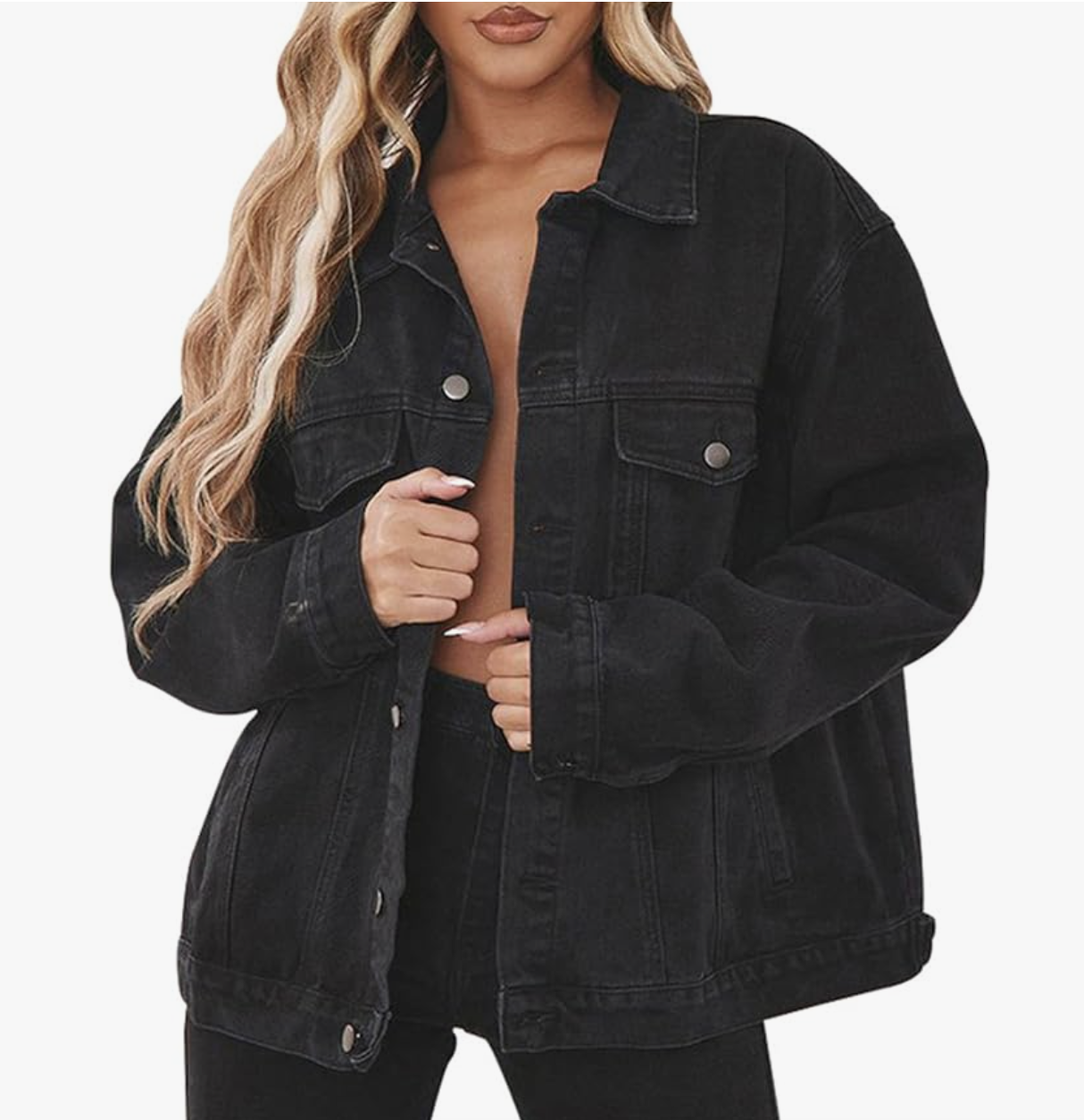 Distressed Long Sleeve Oversized Denim Trucker Jacket