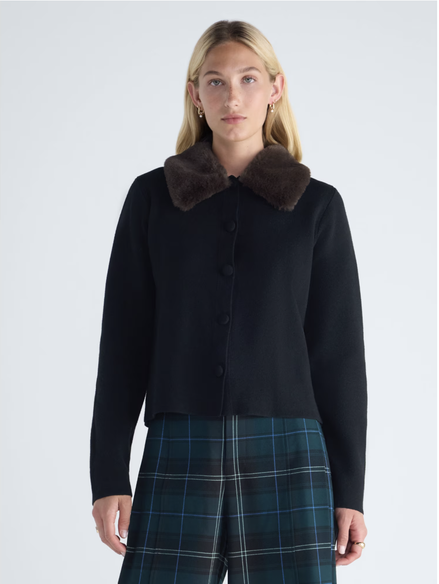 Free Assembly cardigan sweater with faux fur collar from Walmart's October 2026 new arrivals