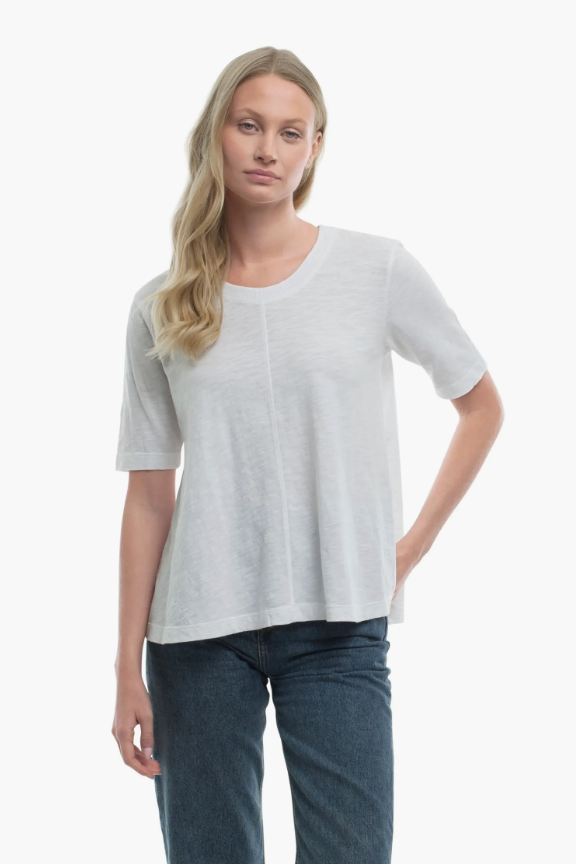 WILT Clothing cotton trapeze top with loose elbow-length sleeves.