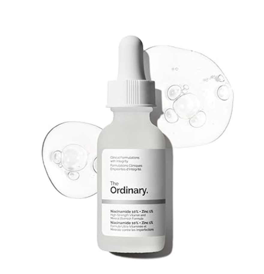 The Ordinary Niacinamide 10% + Zinc 1% serum dropper bottle.