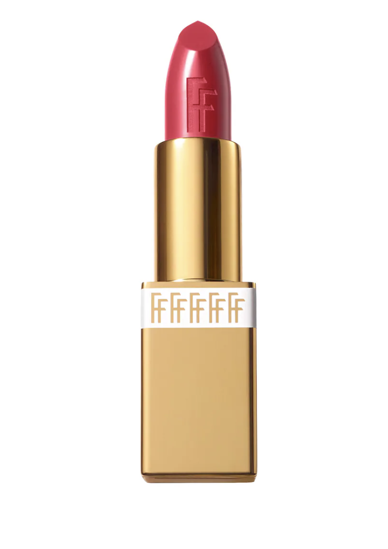 Fashion Fair Iconic Lipstick in a gold luxury tube, showing a creamy rose-toned lipstick shade designed specifically for deep skin undertones.