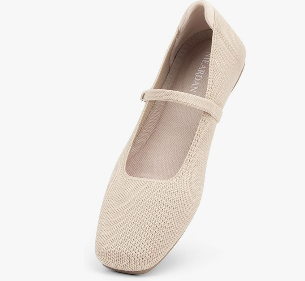 AHZEHRSE knit Mary Jane flats with a feminine bow and secure instep strap.