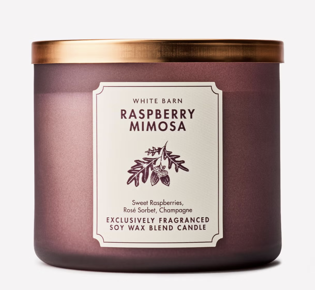 Bath & Body Works Raspberry Mimosa three-wick candle.