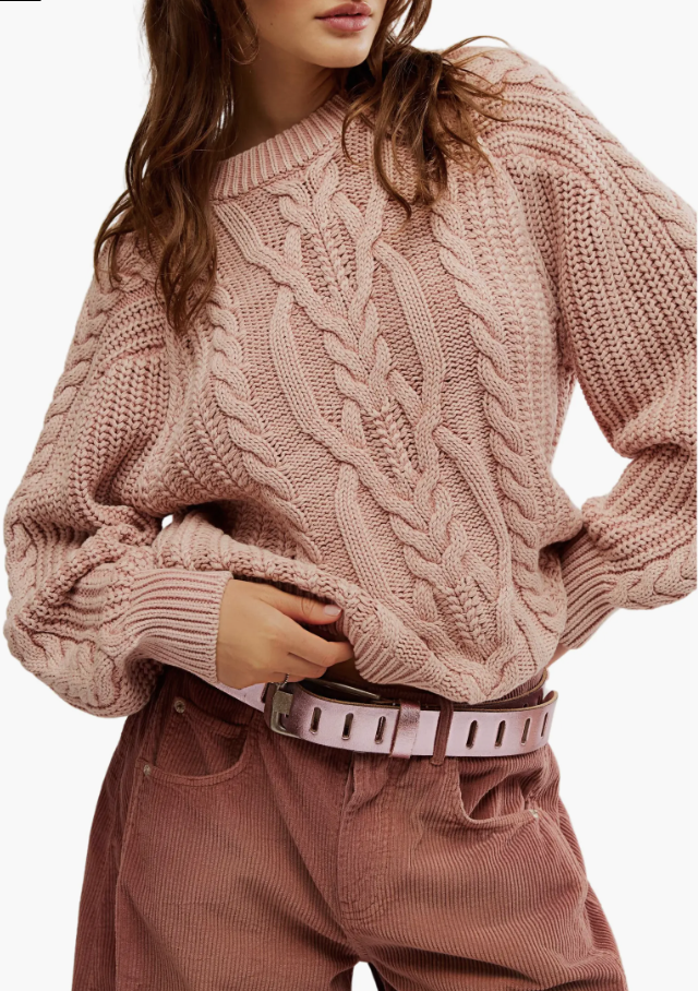 Free People Frankie relaxed cable-knit cotton sweater.