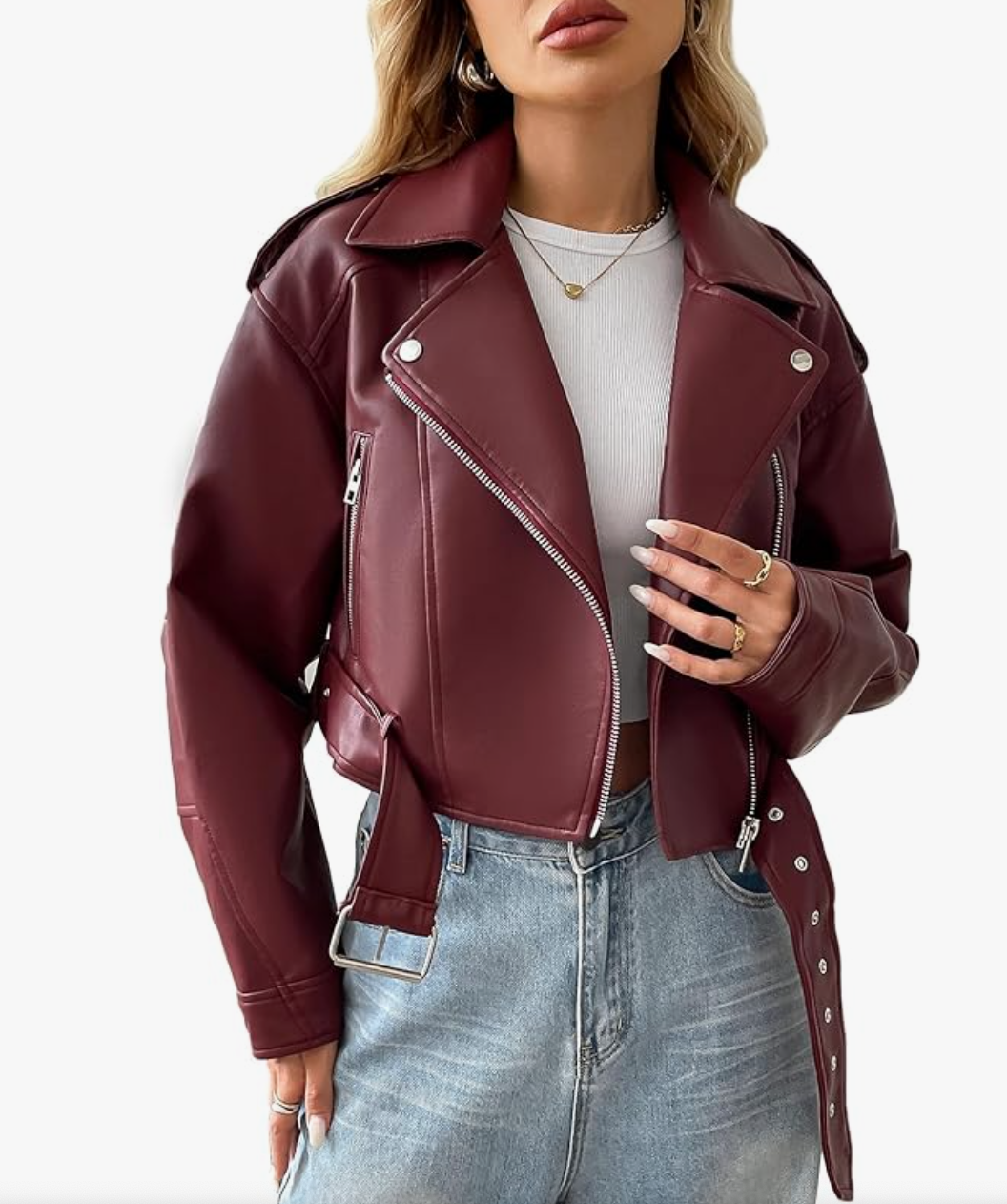 Faux Leather Cropped Jacket