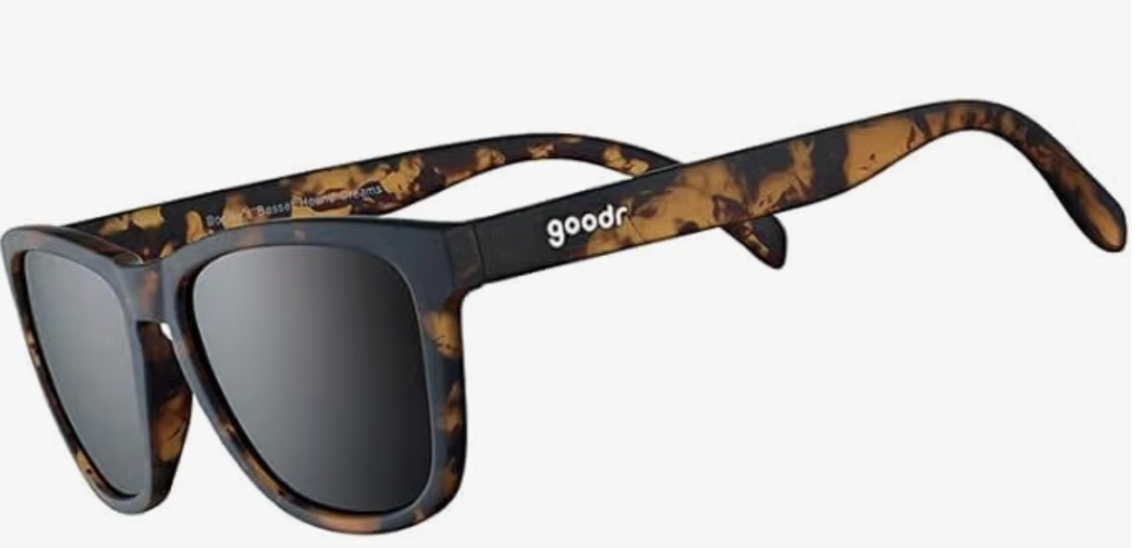 Goodr OG sunglasses with translucent brown frames and brown lenses