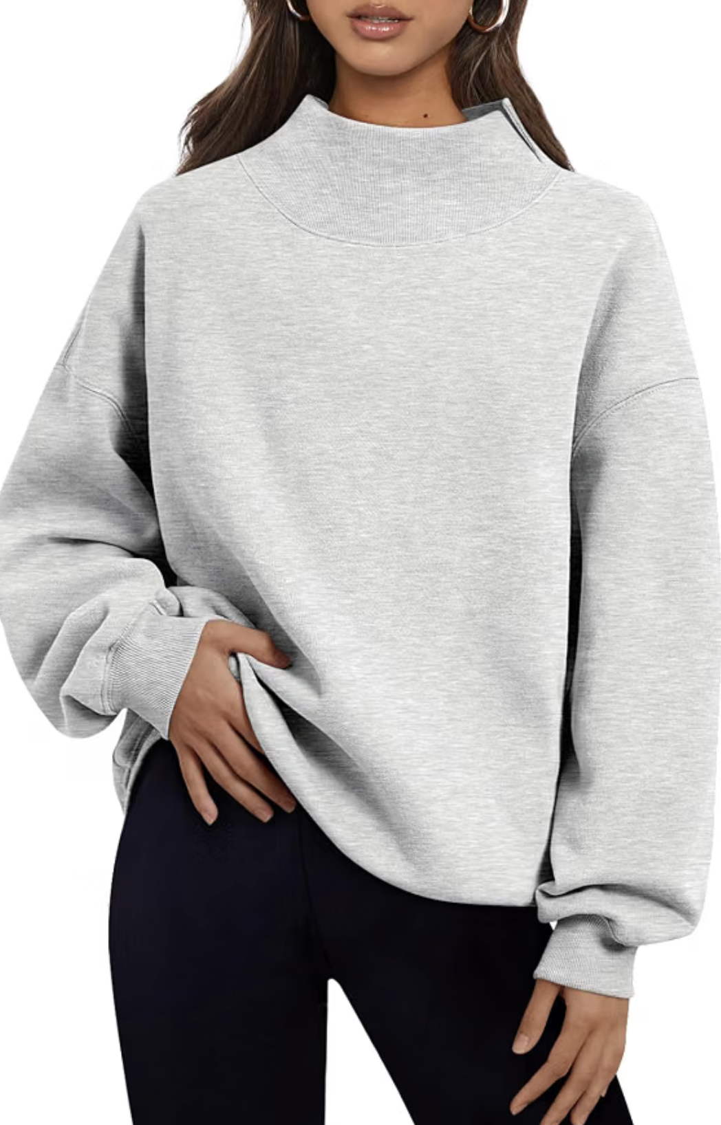 Trendy Queen oversized mock-neck sweatshirt