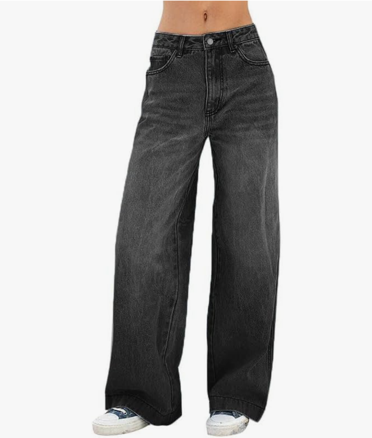Amazon Wide Leg Jeans reviewed as the best overall jeans for apron belly and lower stomach support.