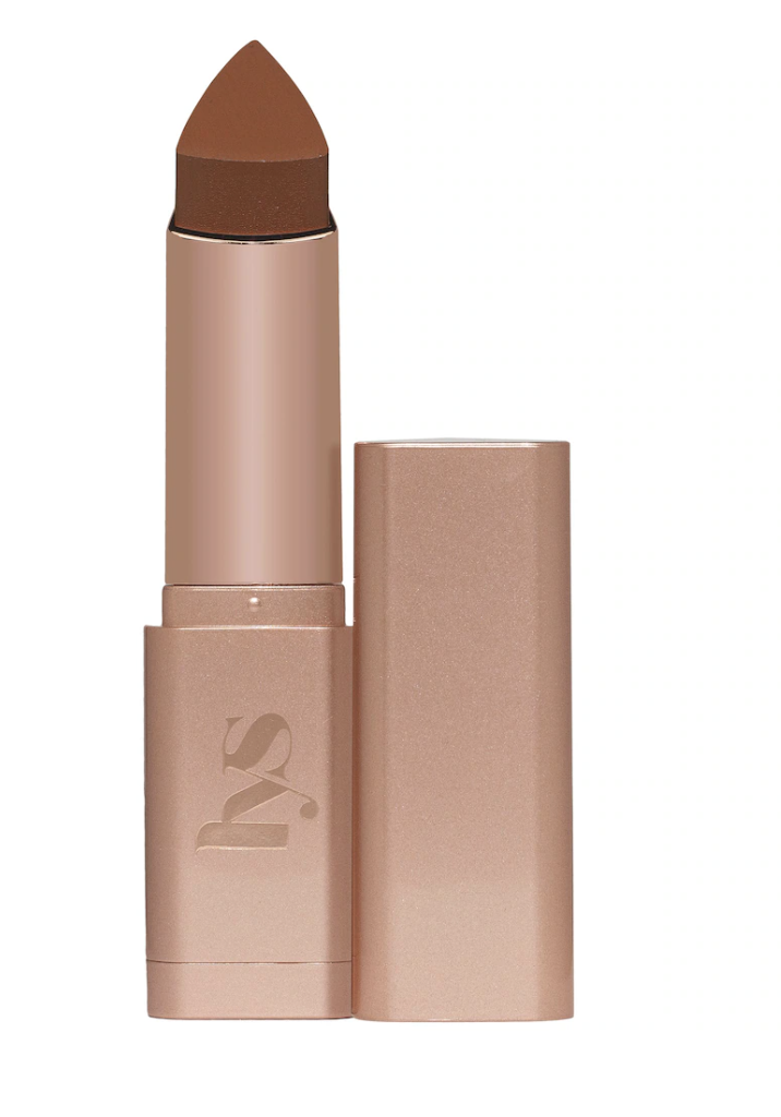 LYS Beauty No Limits Cream Bronzer and Contour Stick in a rose gold triangular tube, featuring a creamy brown pigment for seamless sculpting on deep skin tones.
