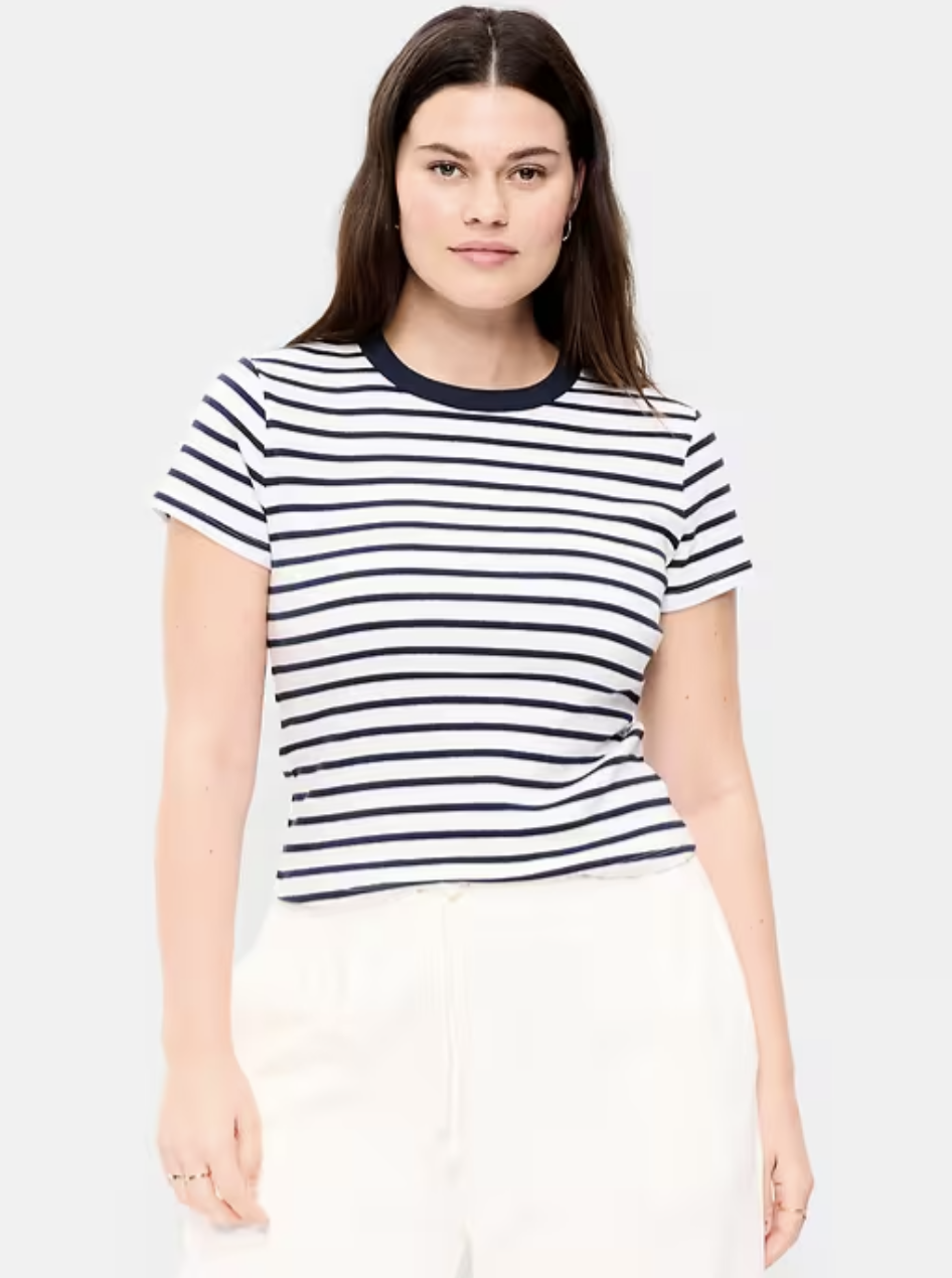 Luxe V-Neck Striped T-Shirt