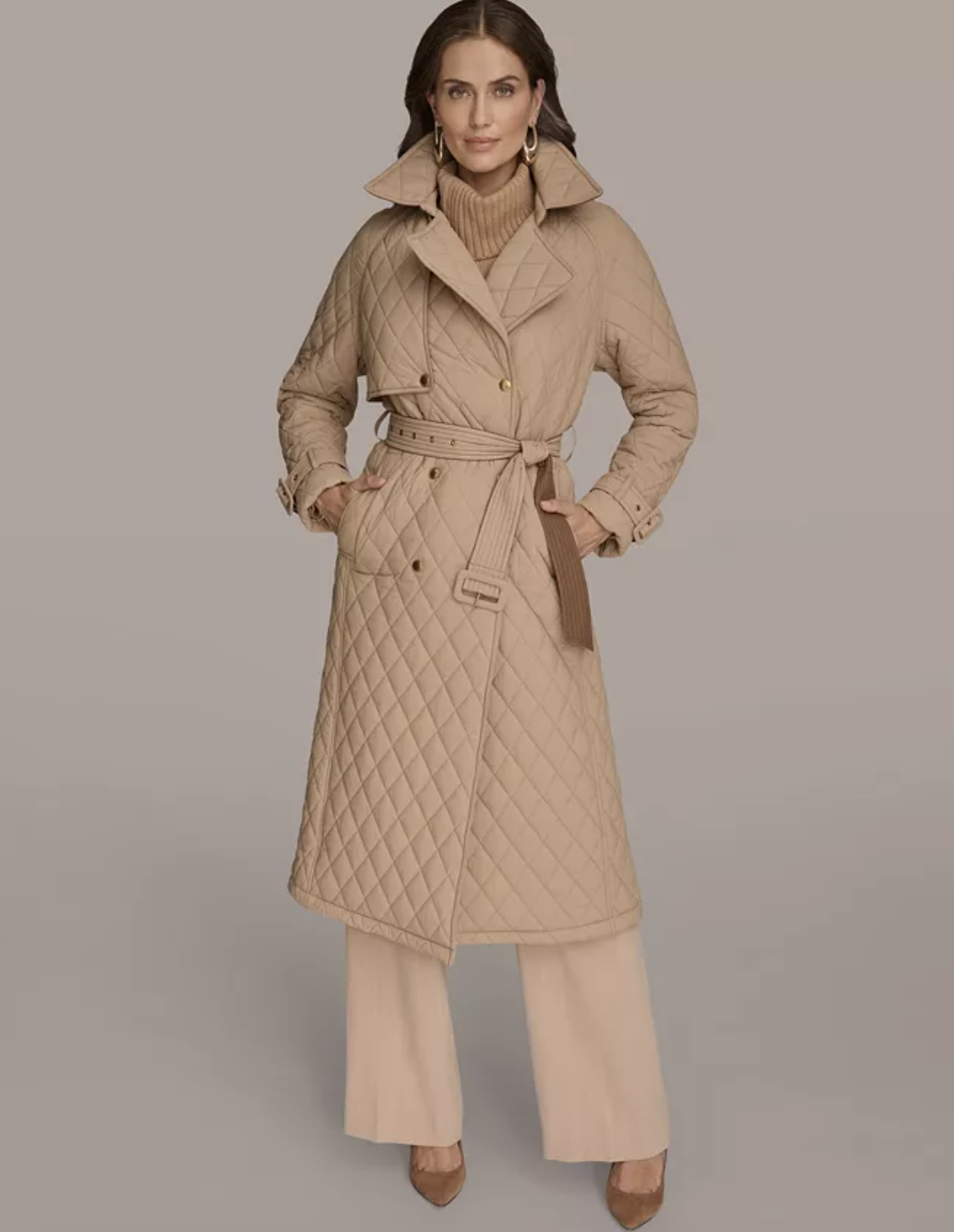 Donna Karan New York Women's Belted Maxi Quilted Coat
