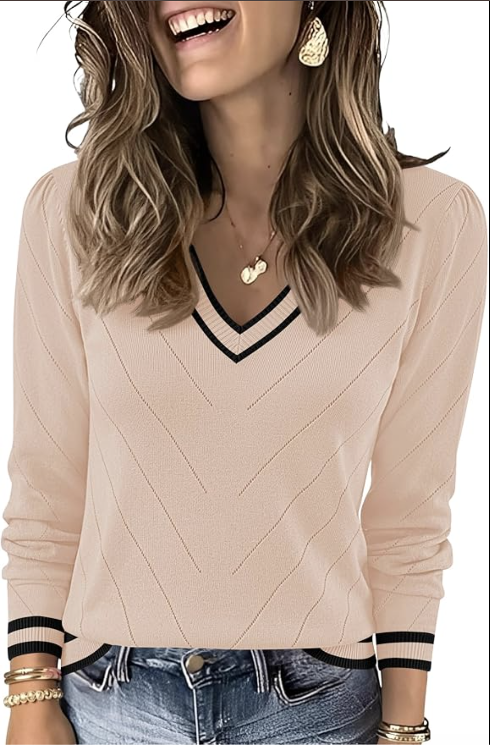 LOMON V-neck knit styled for fall, featured in an Autum Love guide