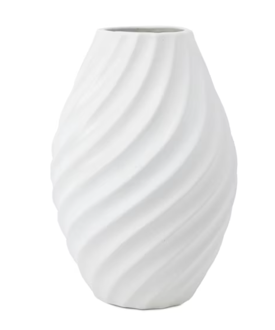 Mainstays curved ribbed white ceramic vase.