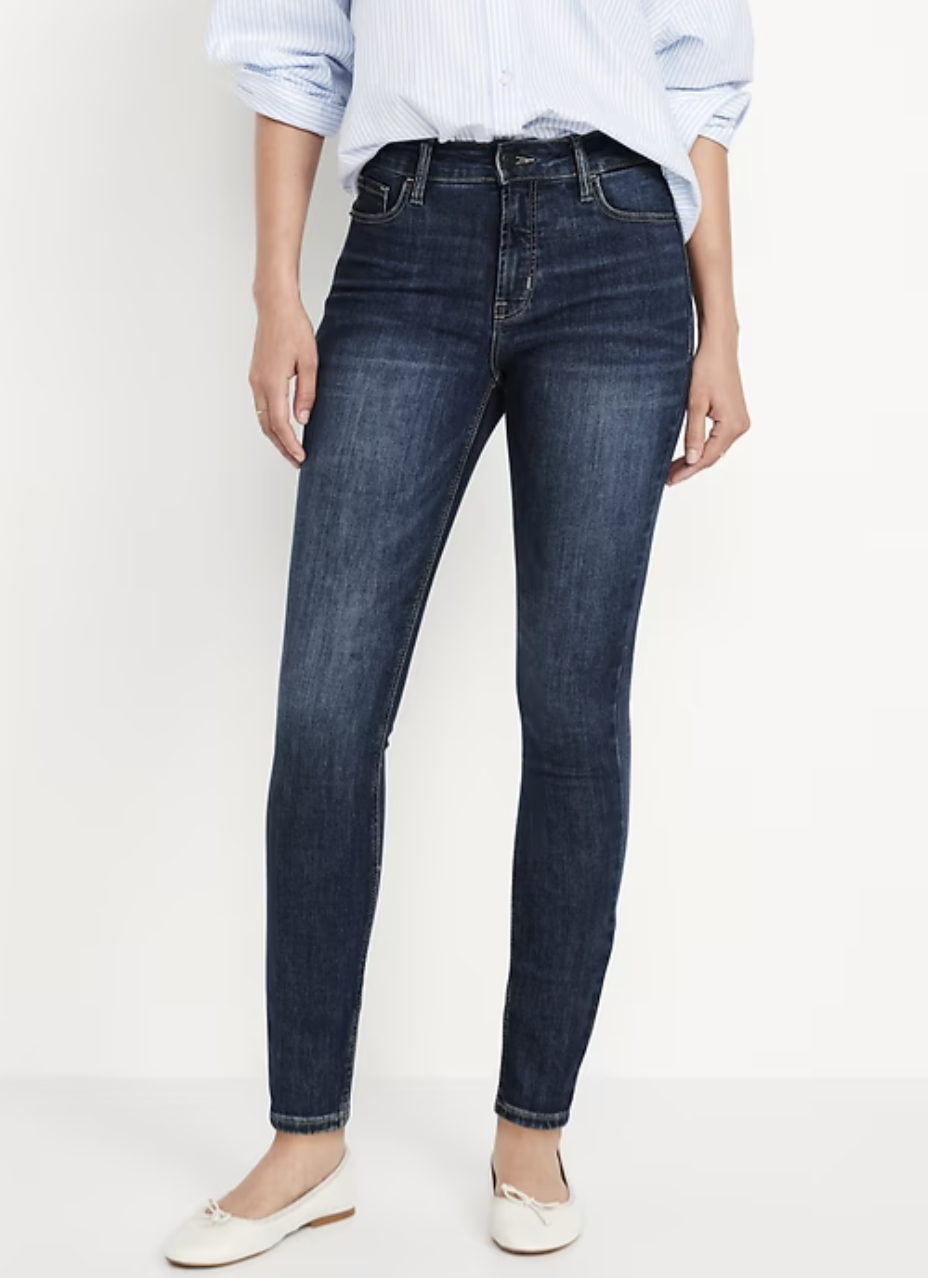 Old Navy Rockstar Super Skinny Jeans with a firm waistband for belly pooch support and tummy control.