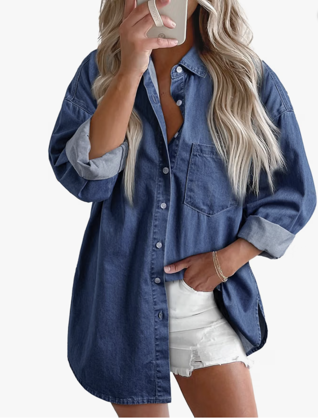 Astylish blue cotton chambray button-down shirt