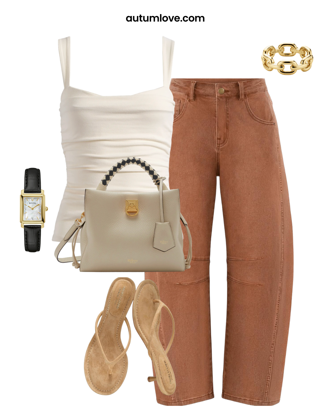 A chic outfit featuring medium-wash barrel leg jeans paired with sleek black pointed-toe kitten heels to create a polished, leg-lengthening silhouette.