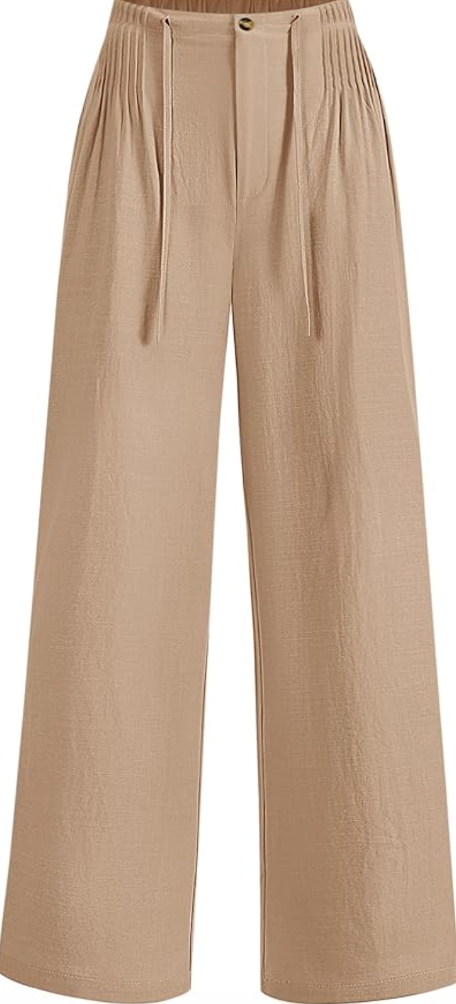 A woman wearing the GRACE KARIN lace short sleeve ruffle blouse in dusty pink, featuring a split V-neckline with crochet lace detailing and a relaxed babydoll silhouette.