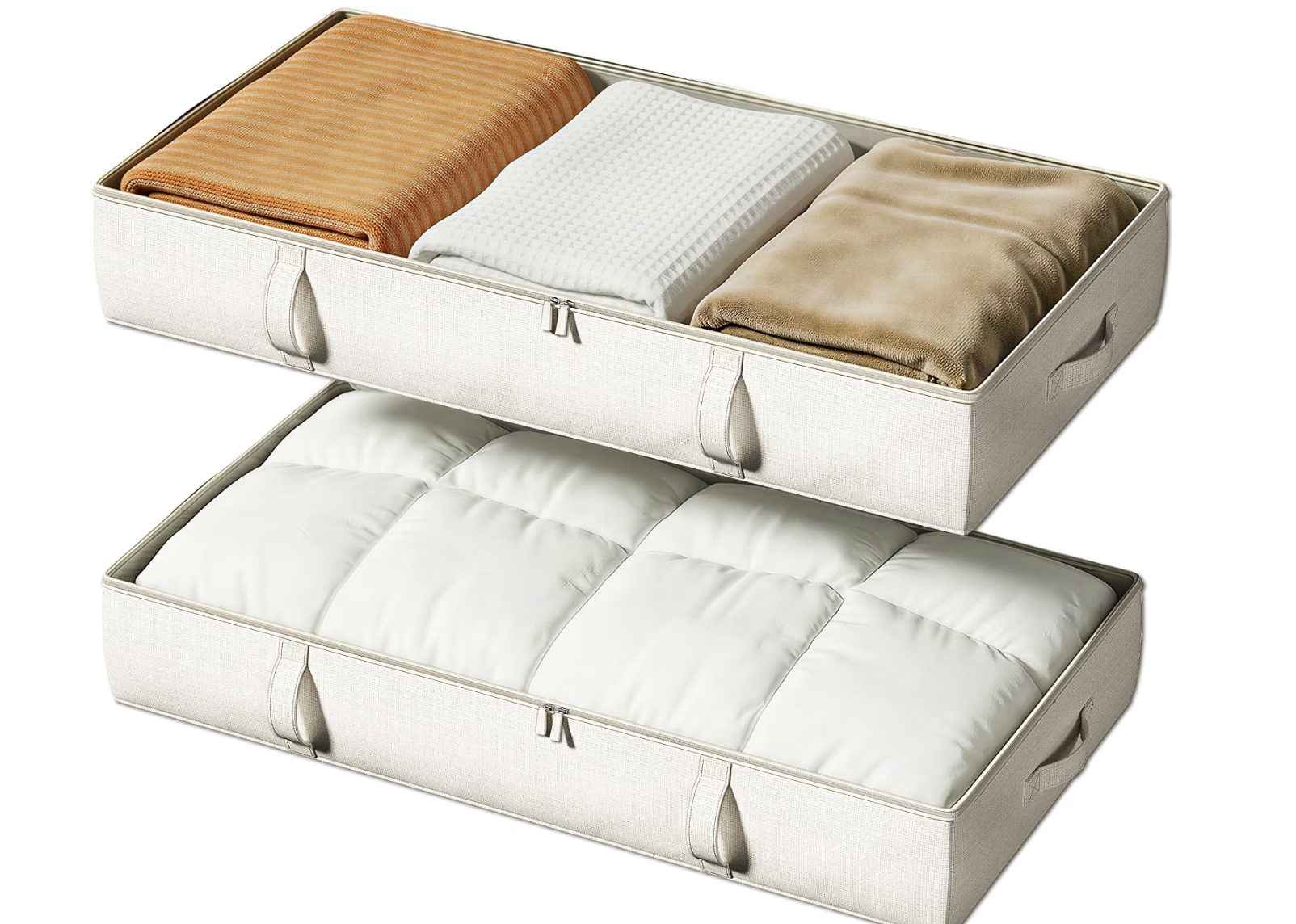 Two beige Vailando under-bed storage containers