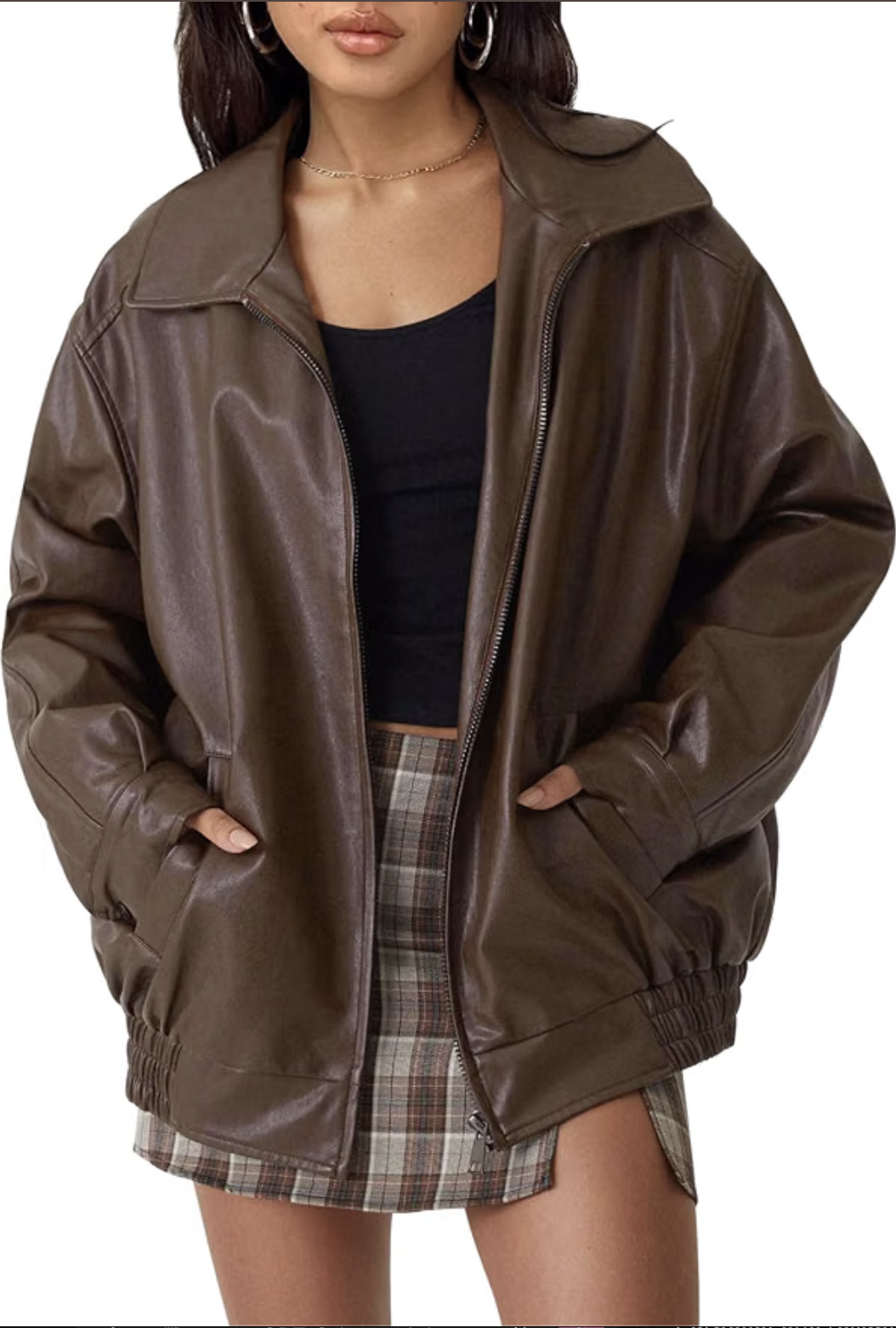 Automet oversized brown faux-leather jacket