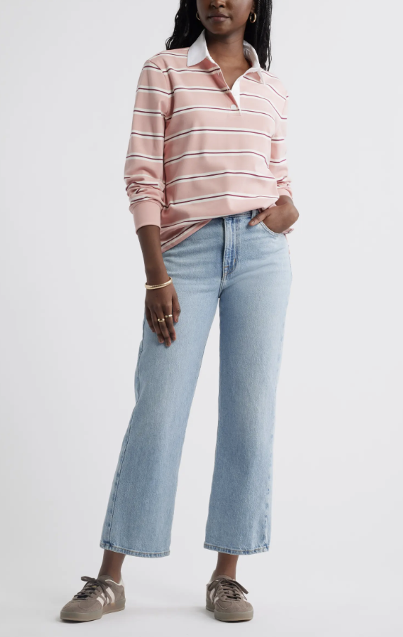 Caslon striped pullover sweatshirt in a casual fall outfit
