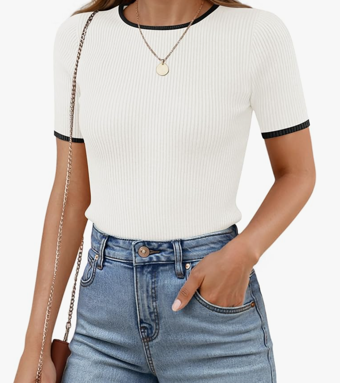 Crewneck Basic Casual Color Block Tee