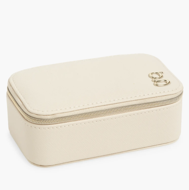 Small rectangular initial jewelry box from Nordstrom shown open