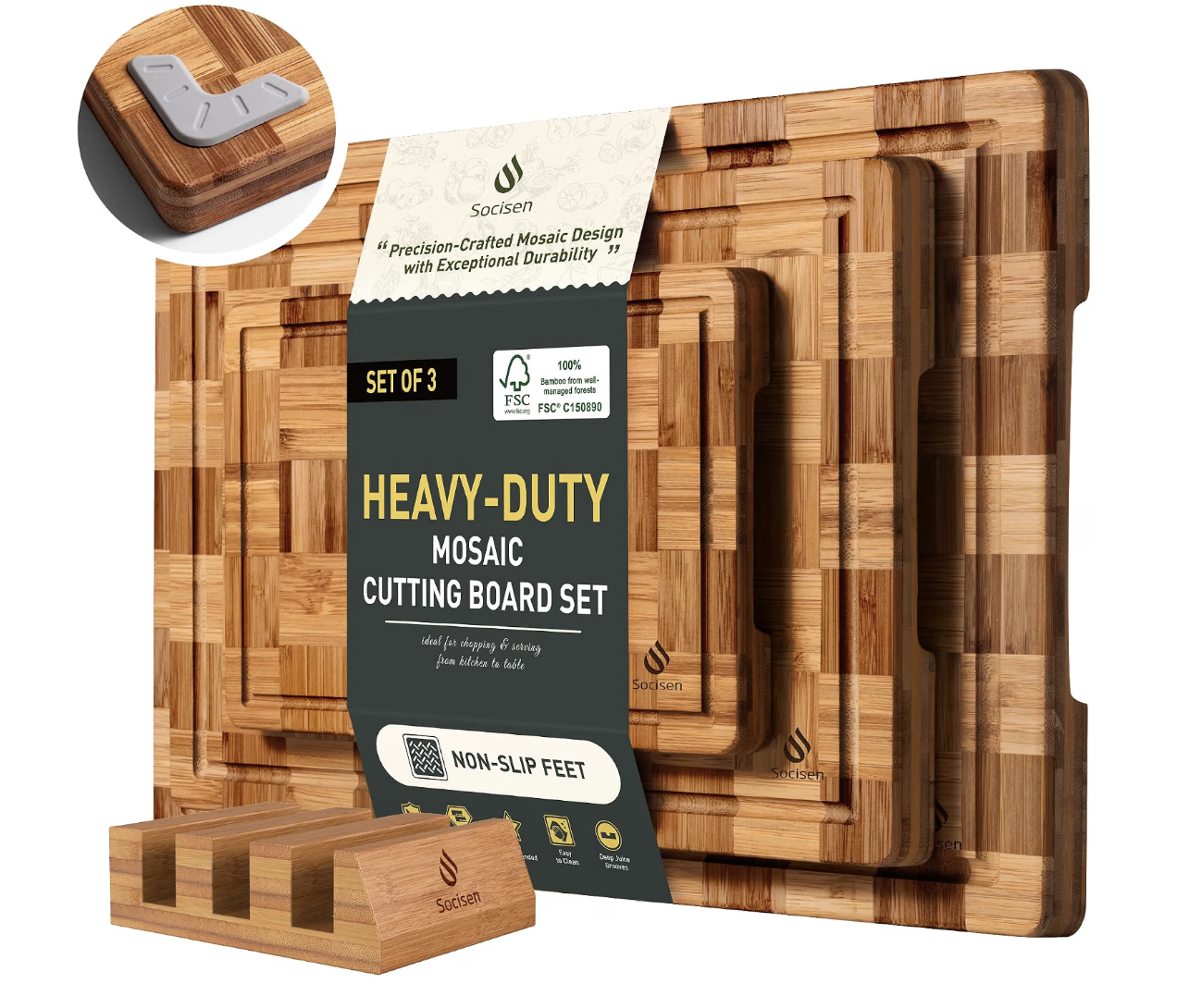 Set of three bamboo cutting boards in different sizes