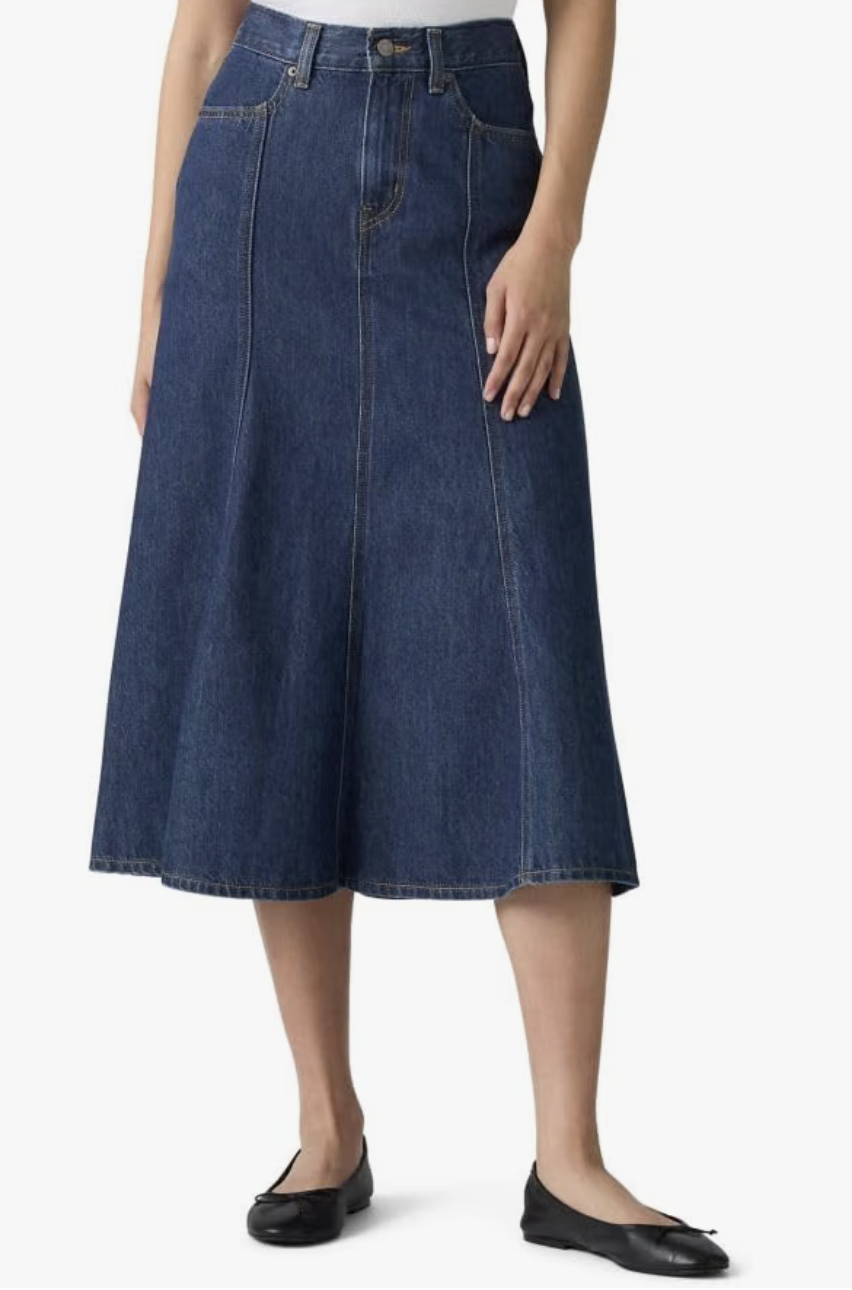 Levi's Women's Fit and Flare Denim Skirt in a dark wash