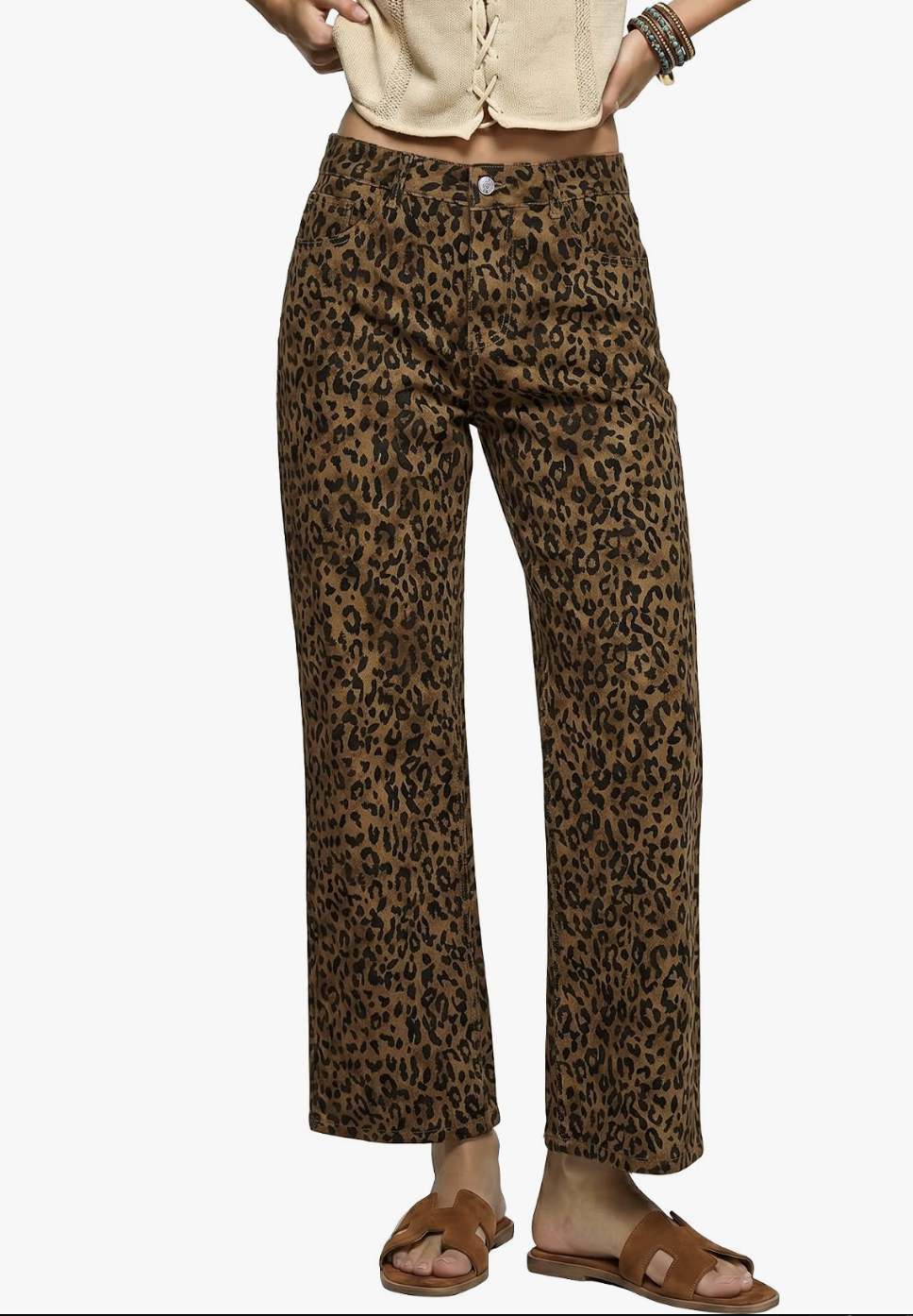Luvamia brown leopard-print wide-leg jeans