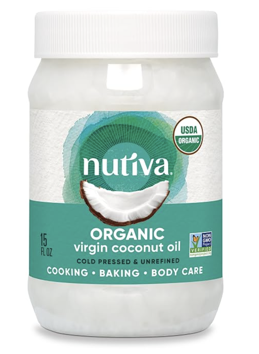 Coconut oil in a small jar for a pre-shampoo hair treatment